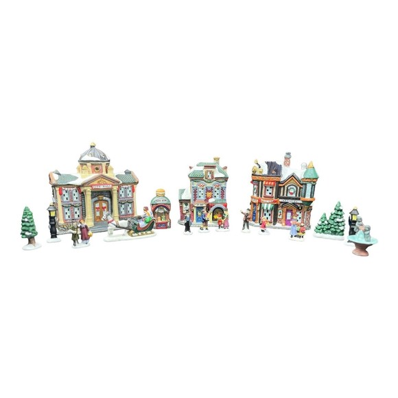 Galleria Hand Painted Porcelain Collectable Christmas Village Set 17 Pieces - Picture 7 of 7